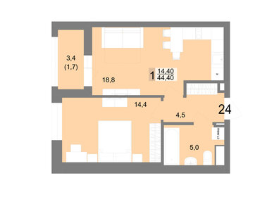 Квартира 44,4 м², 1-комнатная - изображение 1