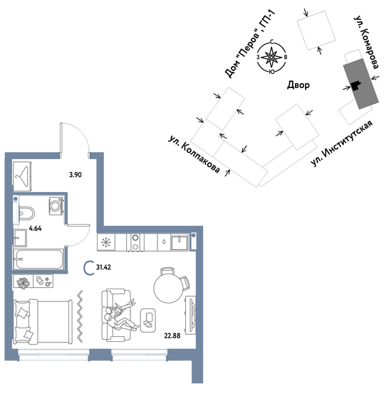 29,9 м², квартира-студия 5 950 000 ₽ - изображение 53