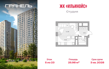 Квартира 26 м², студия - изображение 1