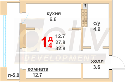 Квартира 27,8 м², 1-комнатная - изображение 1