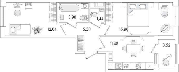 Квартира 52,8 м², 2-комнатная - изображение 1