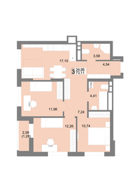 Квартира 73,1 м², 3-комнатная - изображение 1