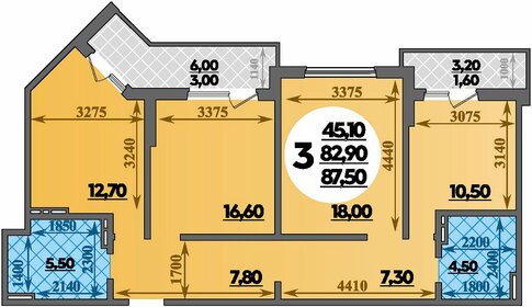 Квартира 87,5 м², 3-комнатная - изображение 1