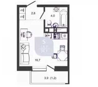 Квартира 24,7 м², студия - изображение 1
