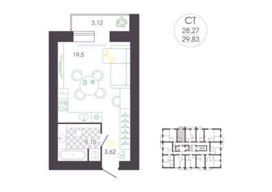Квартира 29,8 м², студия - изображение 1