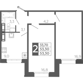 Квартира 53,3 м², 2-комнатная - изображение 1