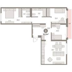 Квартира 91,9 м², 3-комнатная - изображение 3