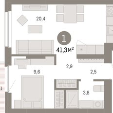 Квартира 41,3 м², 1-комнатная - изображение 3
