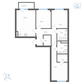 Квартира 85,6 м², 3-комнатная - изображение 1