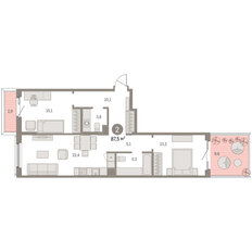 Квартира 87,5 м², 2-комнатная - изображение 3
