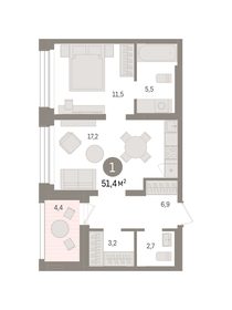 Квартира 51,4 м², 1-комнатная - изображение 1