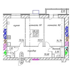 Квартира 58,5 м², 2-комнатная - изображение 1