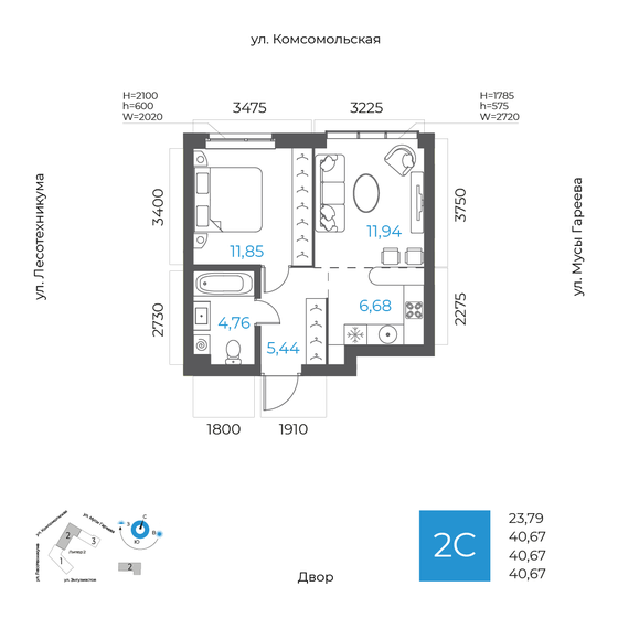 43 м², 2-комнатная квартира 6 249 999 ₽ - изображение 100