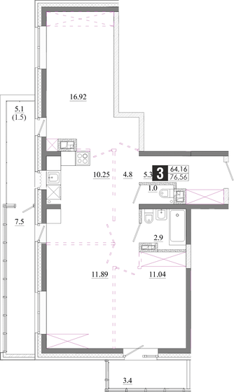 76,2 м², 3-комнатная квартира 8 758 400 ₽ - изображение 8