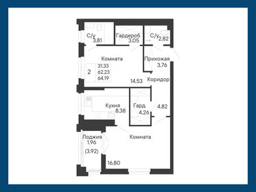 Квартира 64,2 м², 2-комнатная - изображение 1