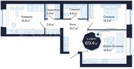 Квартира 67 м², 2-комнатная - изображение 1