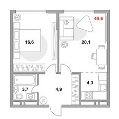 Квартира 49,6 м², 2-комнатная - изображение 1
