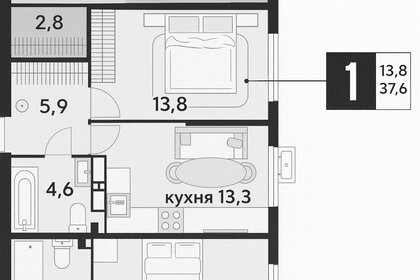 Квартира 37,6 м², 1-комнатная - изображение 1