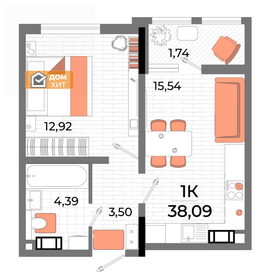 Квартира 38,1 м², 1-комнатная - изображение 1