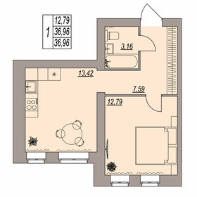 Квартира 37 м², 1-комнатная - изображение 1