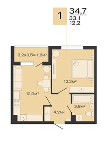 Квартира 34,7 м², 1-комнатная - изображение 1