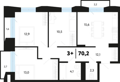 Квартира 70,2 м², 3-комнатная - изображение 1