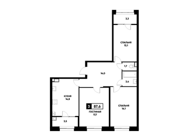 Квартира 87,6 м², 3-комнатная - изображение 1