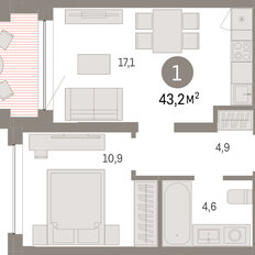 Квартира 43,2 м², 1-комнатная - изображение 3
