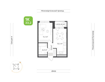 Квартира 33,2 м², 1-комнатная - изображение 1