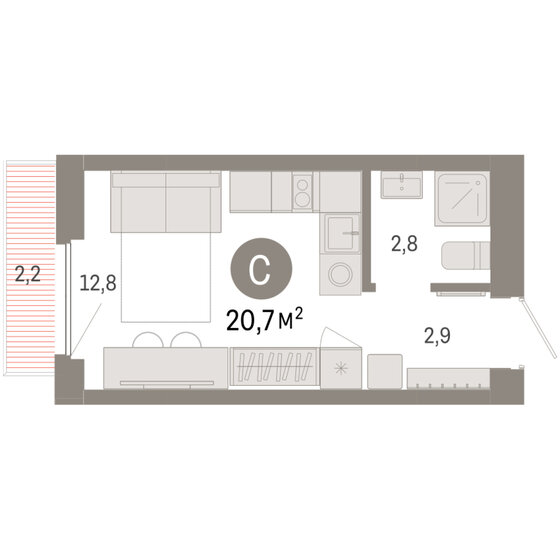 20,2 м², квартира-студия 2 500 000 ₽ - изображение 65