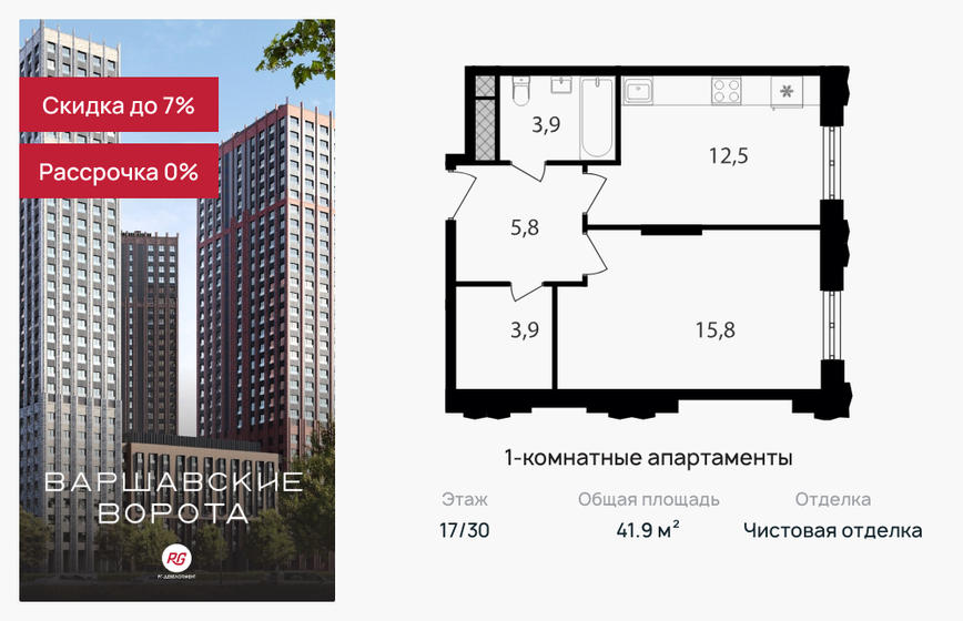 39,9 м², 1-комнатная квартира 11 600 000 ₽ - изображение 66