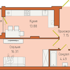 Квартира 44,3 м², 1-комнатная - изображение 3