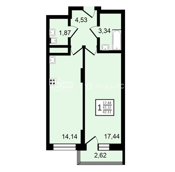 42,1 м², 1-комнатная квартира 4 944 000 ₽ - изображение 38