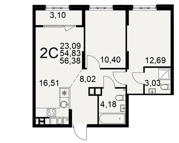 Квартира 56,4 м², 2-комнатная - изображение 1