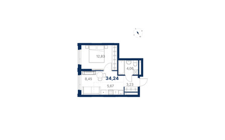 Квартира 34,2 м², 1-комнатная - изображение 1