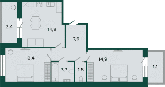 Квартира 58,6 м², 2-комнатная - изображение 1