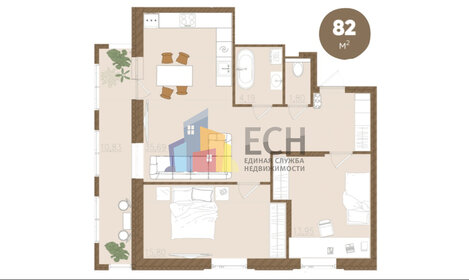 Квартира 82,6 м², 2-комнатная - изображение 1