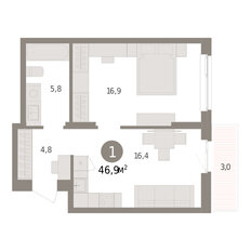 Квартира 46,9 м², 1-комнатная - изображение 3