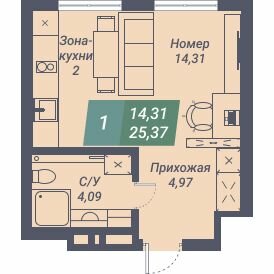 Квартира 25,4 м², студия - изображение 1