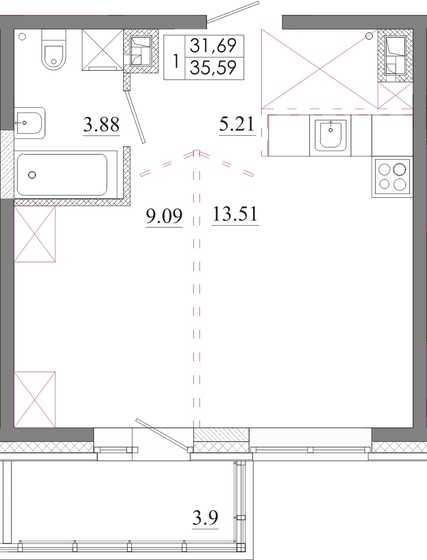 35 м², 1-комнатная квартира 4 939 230 ₽ - изображение 46