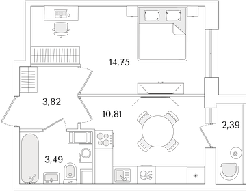 Квартира 34,1 м², 1-комнатная - изображение 1