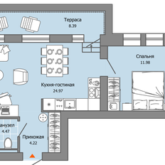 Квартира 49 м², 1-комнатная - изображение 2