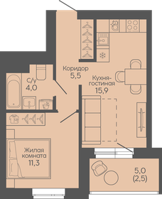 Квартира 39,2 м², 1-комнатная - изображение 1