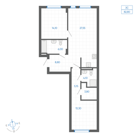 Квартира 82,8 м², 2-комнатная - изображение 1