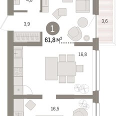 Квартира 61,8 м², 1-комнатная - изображение 3