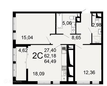 Квартира 64,5 м², 2-комнатная - изображение 1