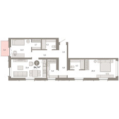 Квартира 84,7 м², 2-комнатная - изображение 4