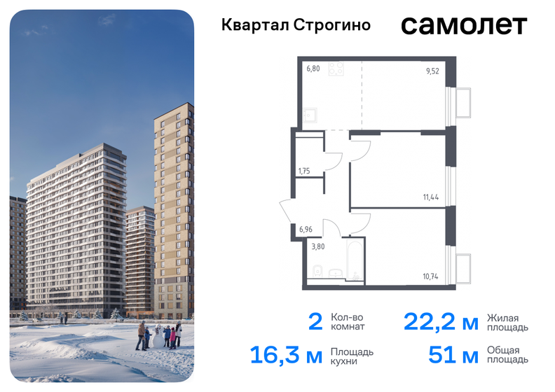 54,7 м², 2-комнатная квартира 15 153 445 ₽ - изображение 35