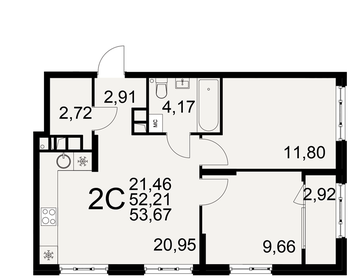 Квартира 53,7 м², 2-комнатная - изображение 1