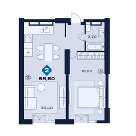 Квартира 58,6 м², 2-комнатные - изображение 1